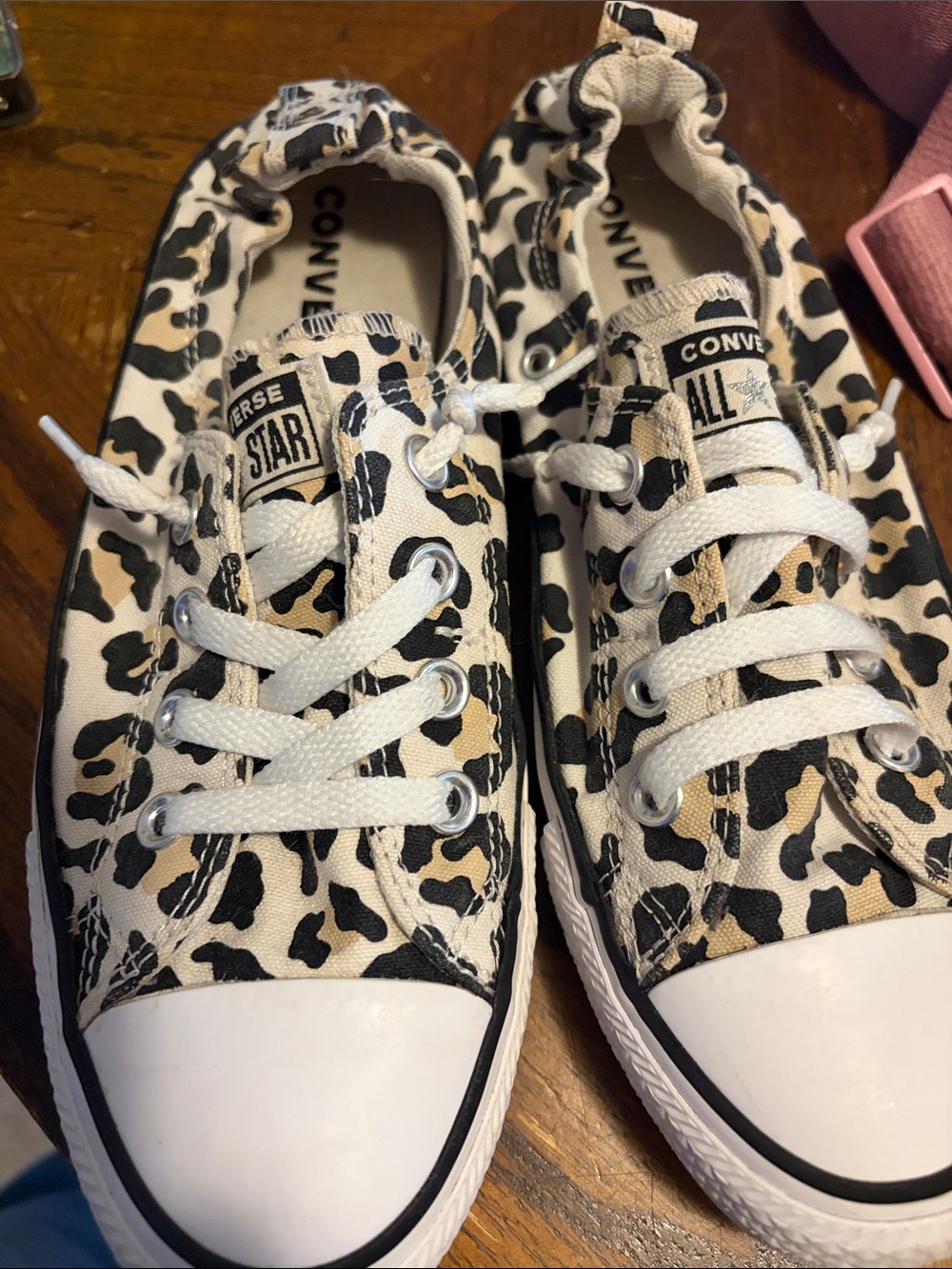Converse Low Top Leopard Print Sneakers in Black, White, Tan